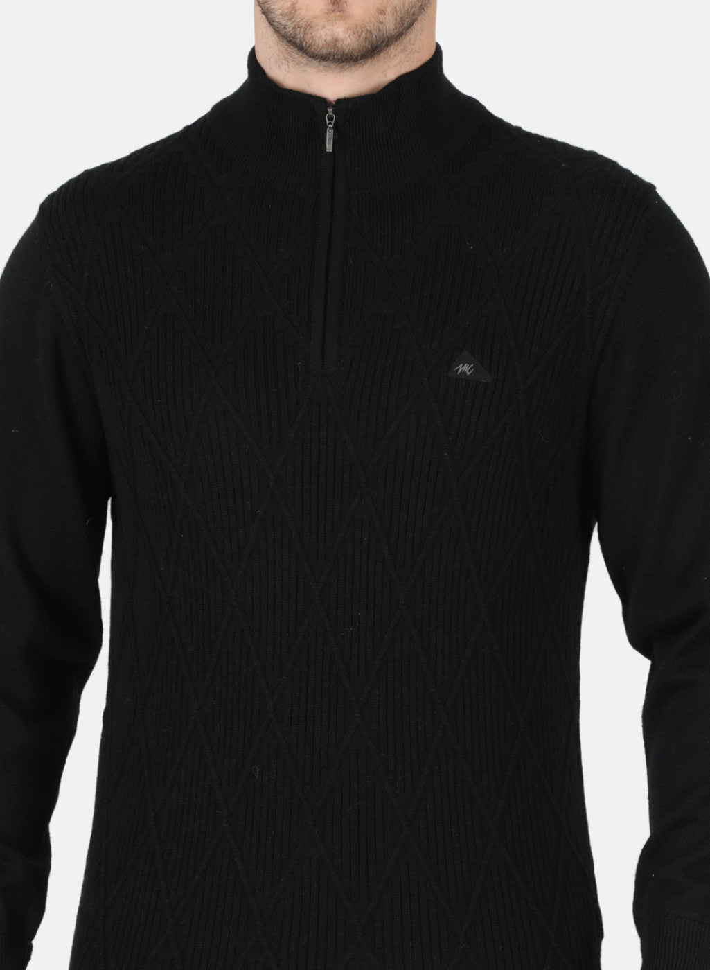 Men Black Self Design Pullover