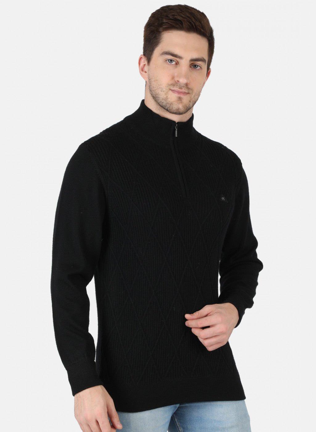 Men Black Self Design Pullover