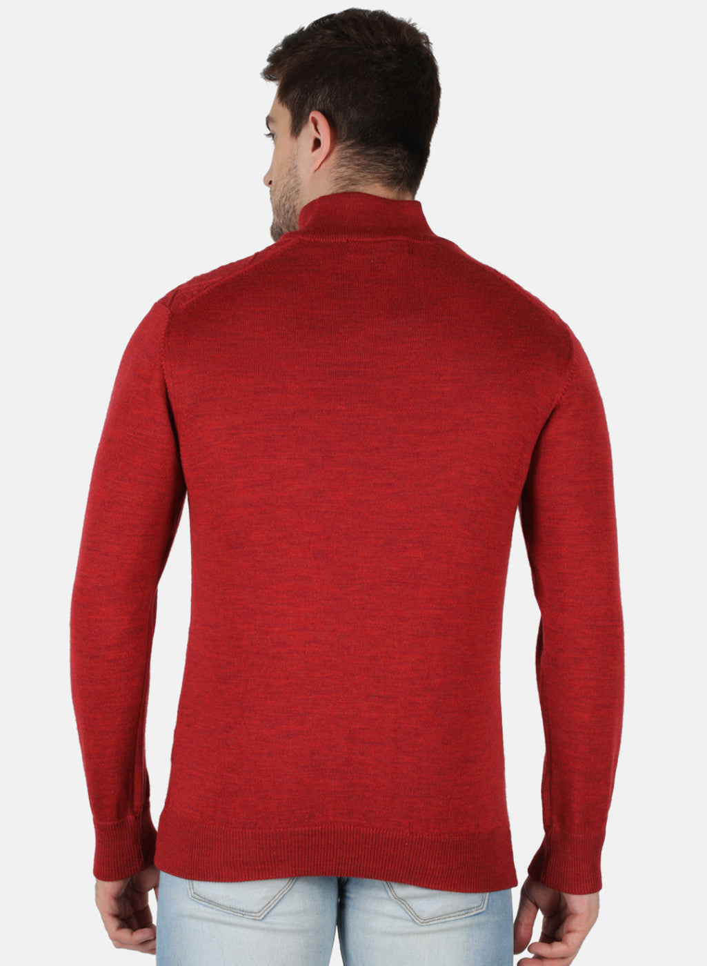 Men Red Self Design Pullover