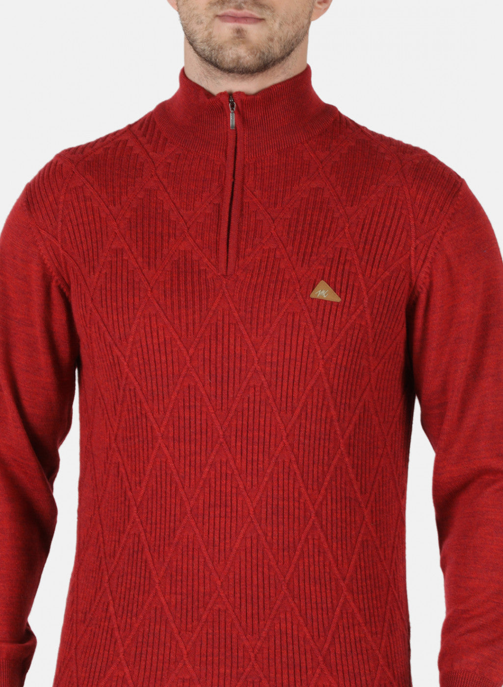 Men Red Self Design Pullover