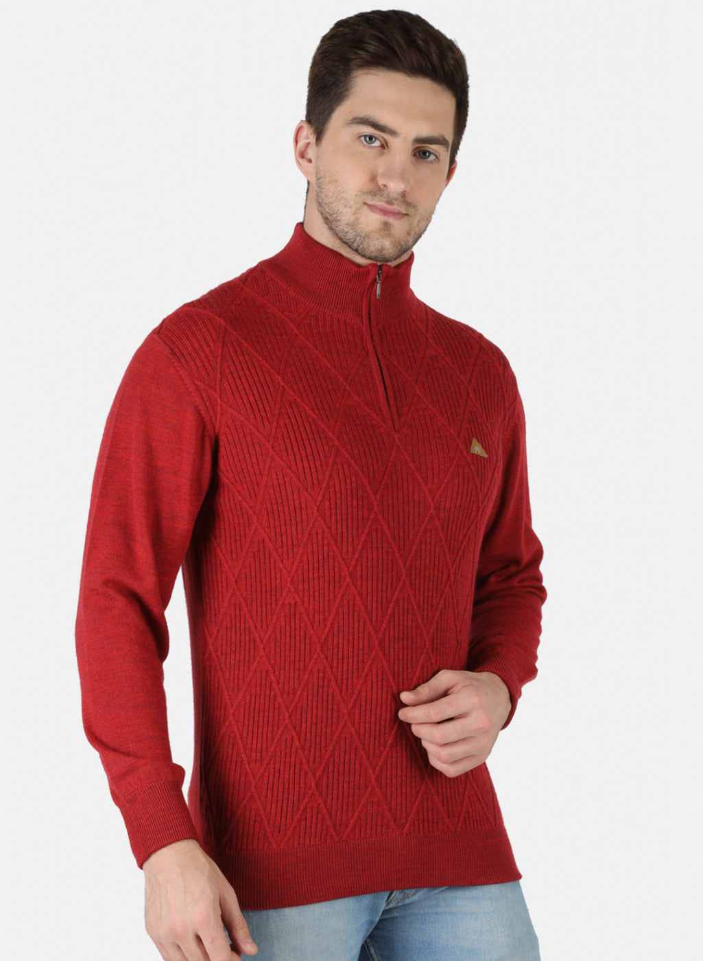 Men Red Self Design Pullover