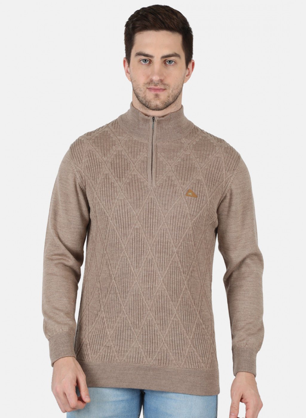 Men Brown Self Design Pullover