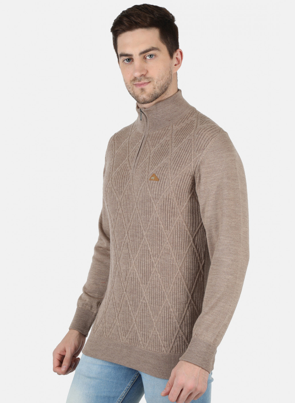 Men Brown Self Design Pullover