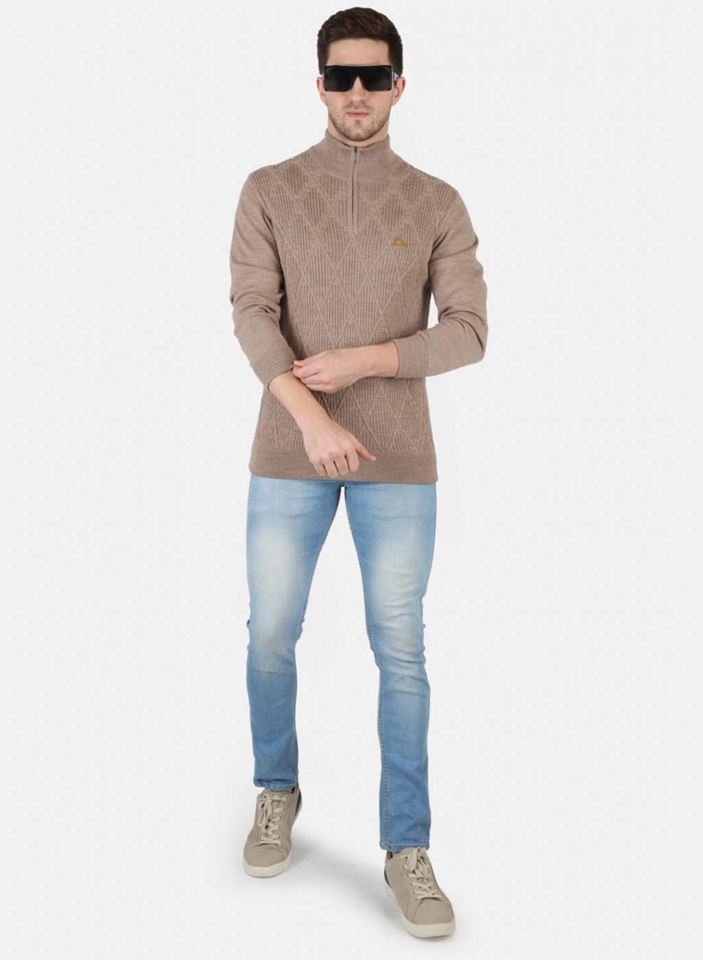 Men Brown Self Design Pullover