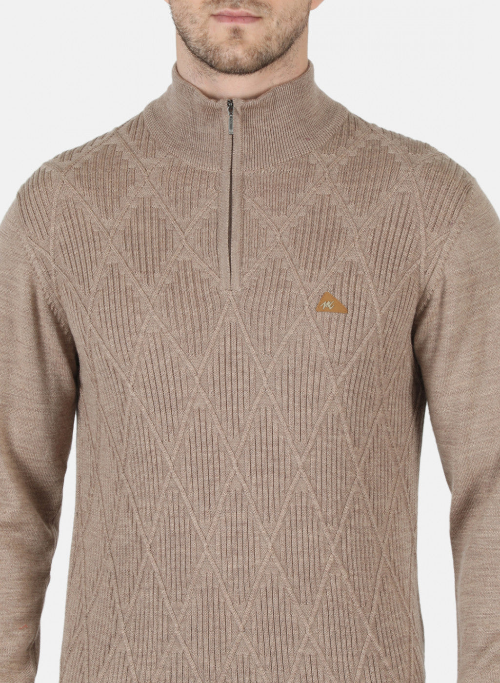 Men Brown Self Design Pullover