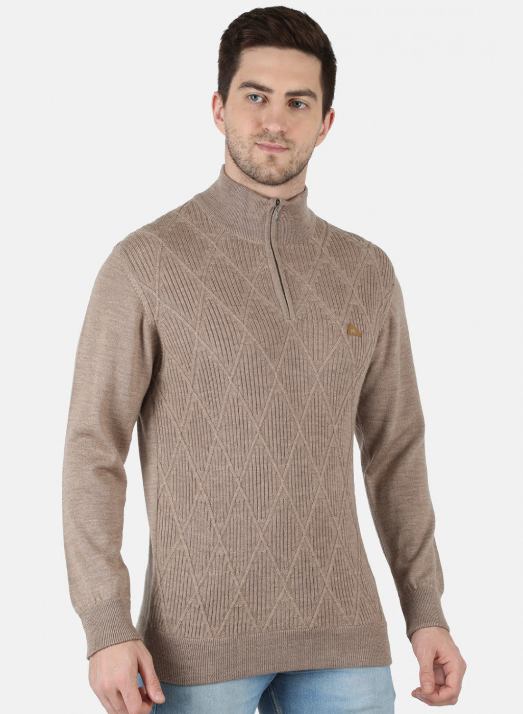 Men Brown Self Design Pullover