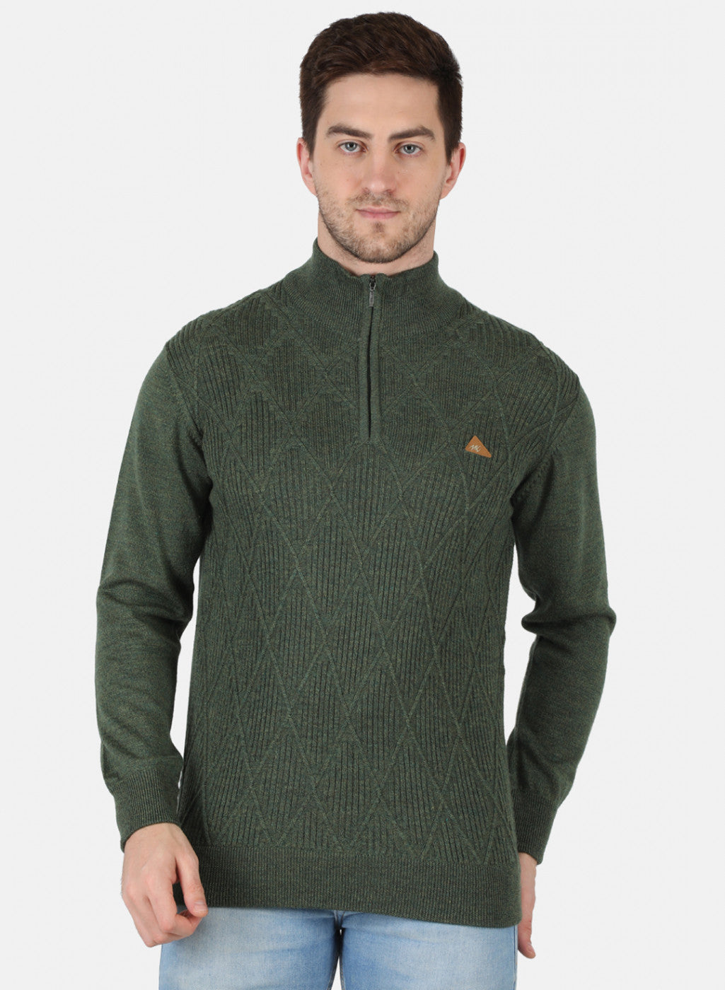 Men Olive Self Design Pullover