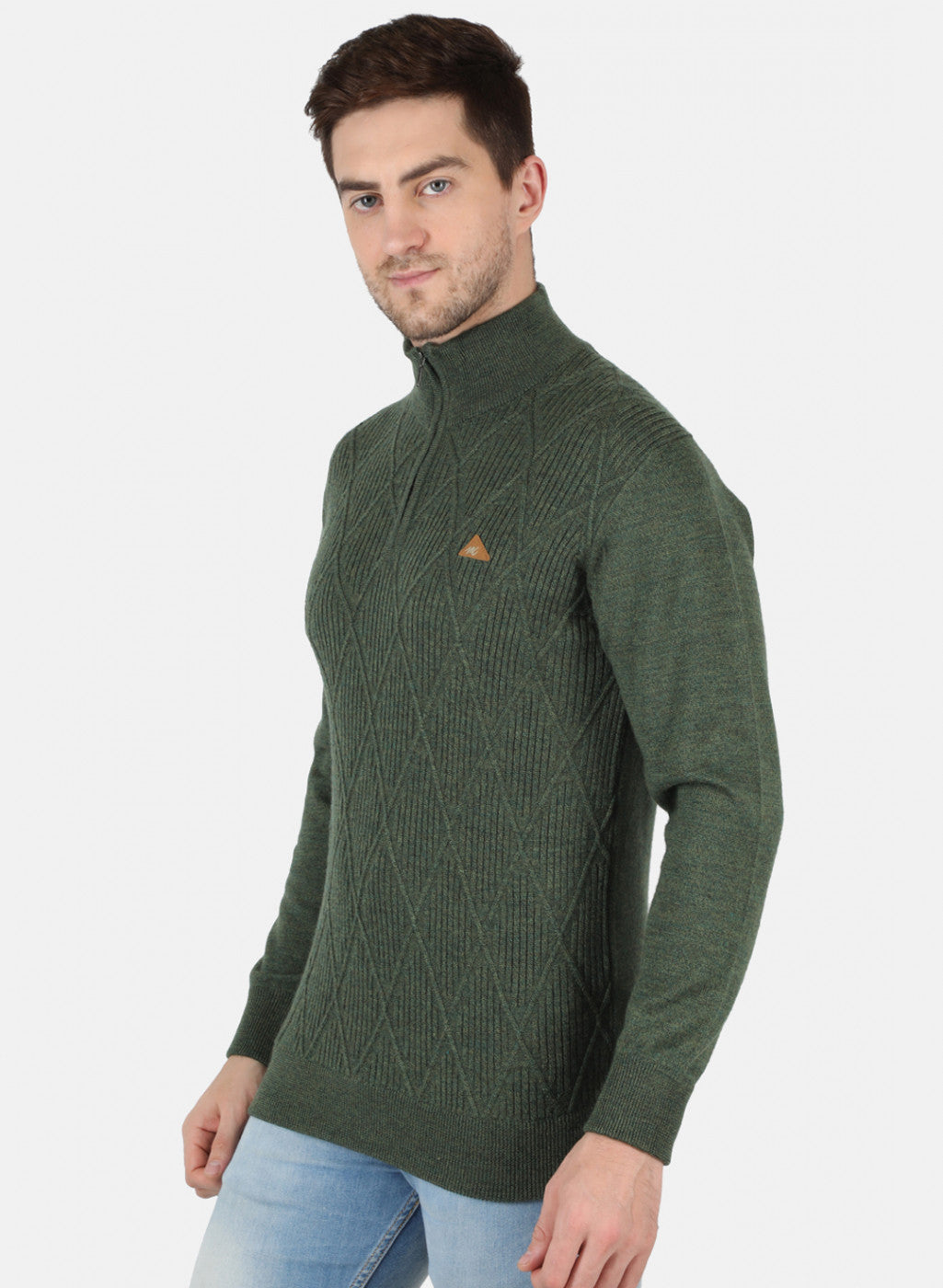 Men Olive Self Design Pullover