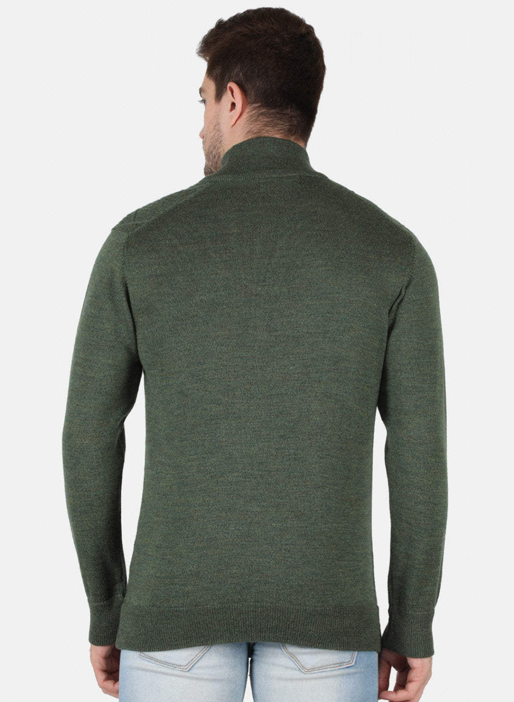 Men Olive Self Design Pullover