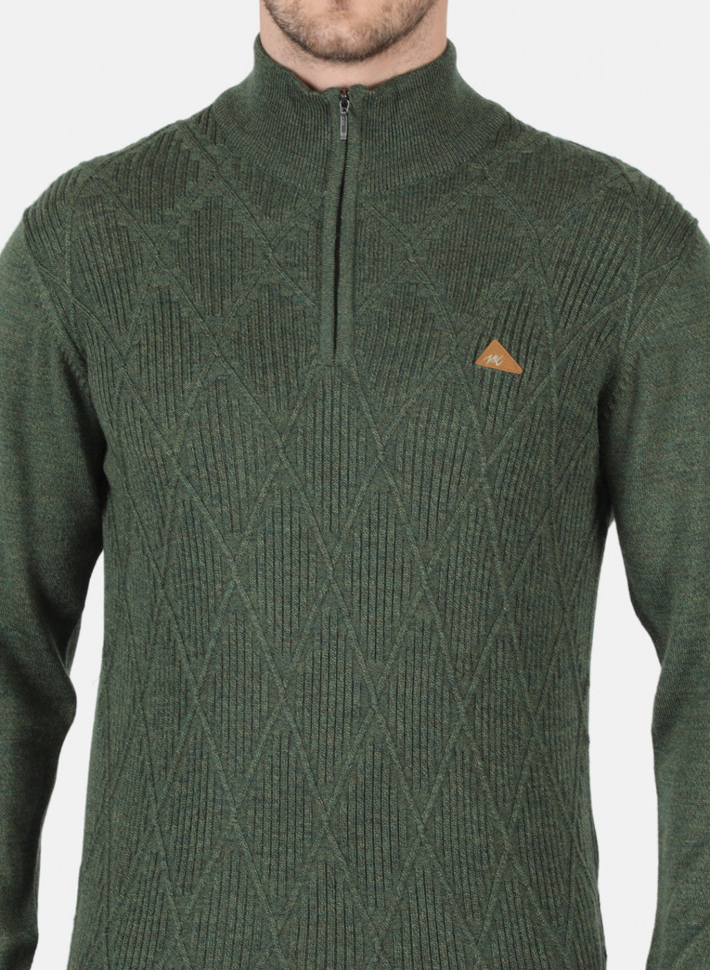 Men Olive Self Design Pullover