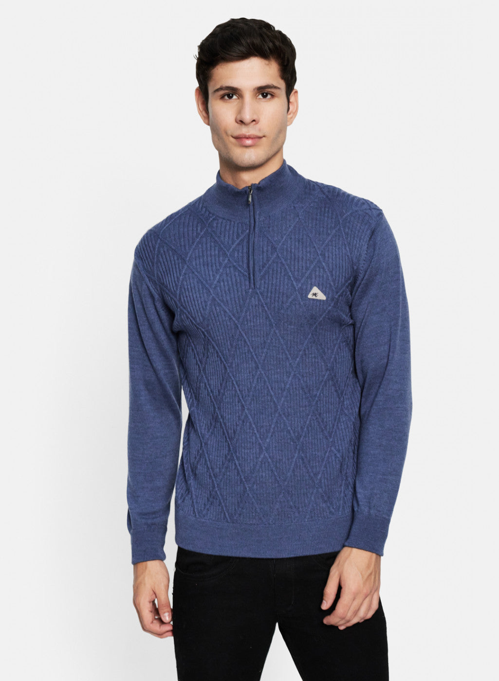 Men Blue Self Design Pullover