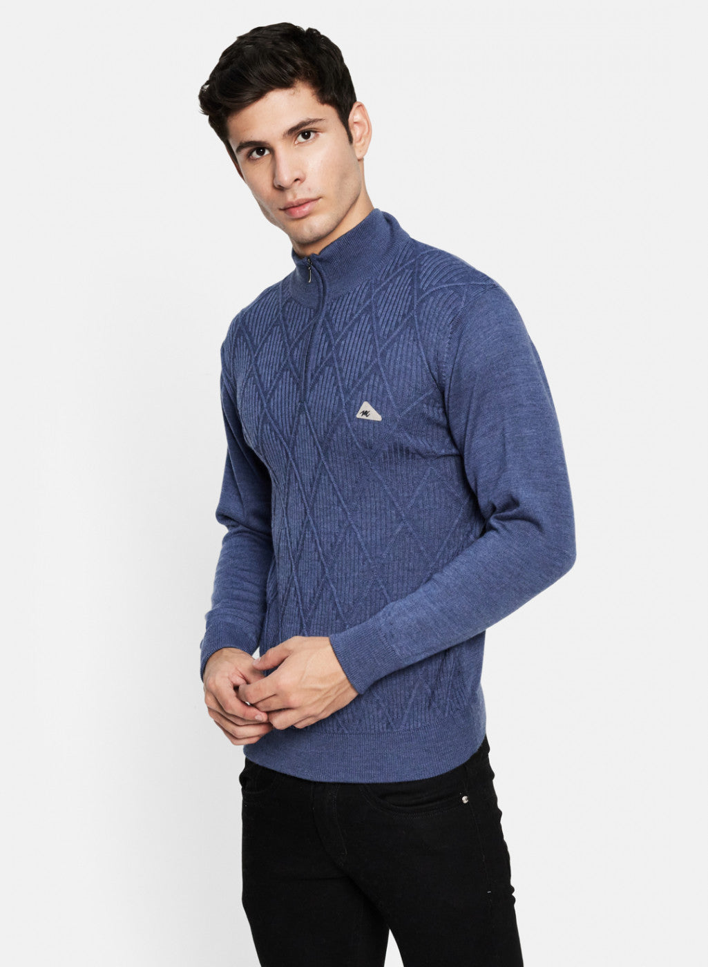 Men Blue Self Design Pullover