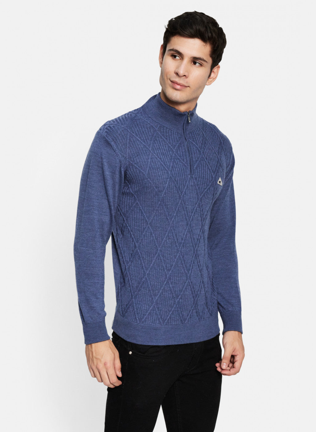 Men Blue Self Design Pullover