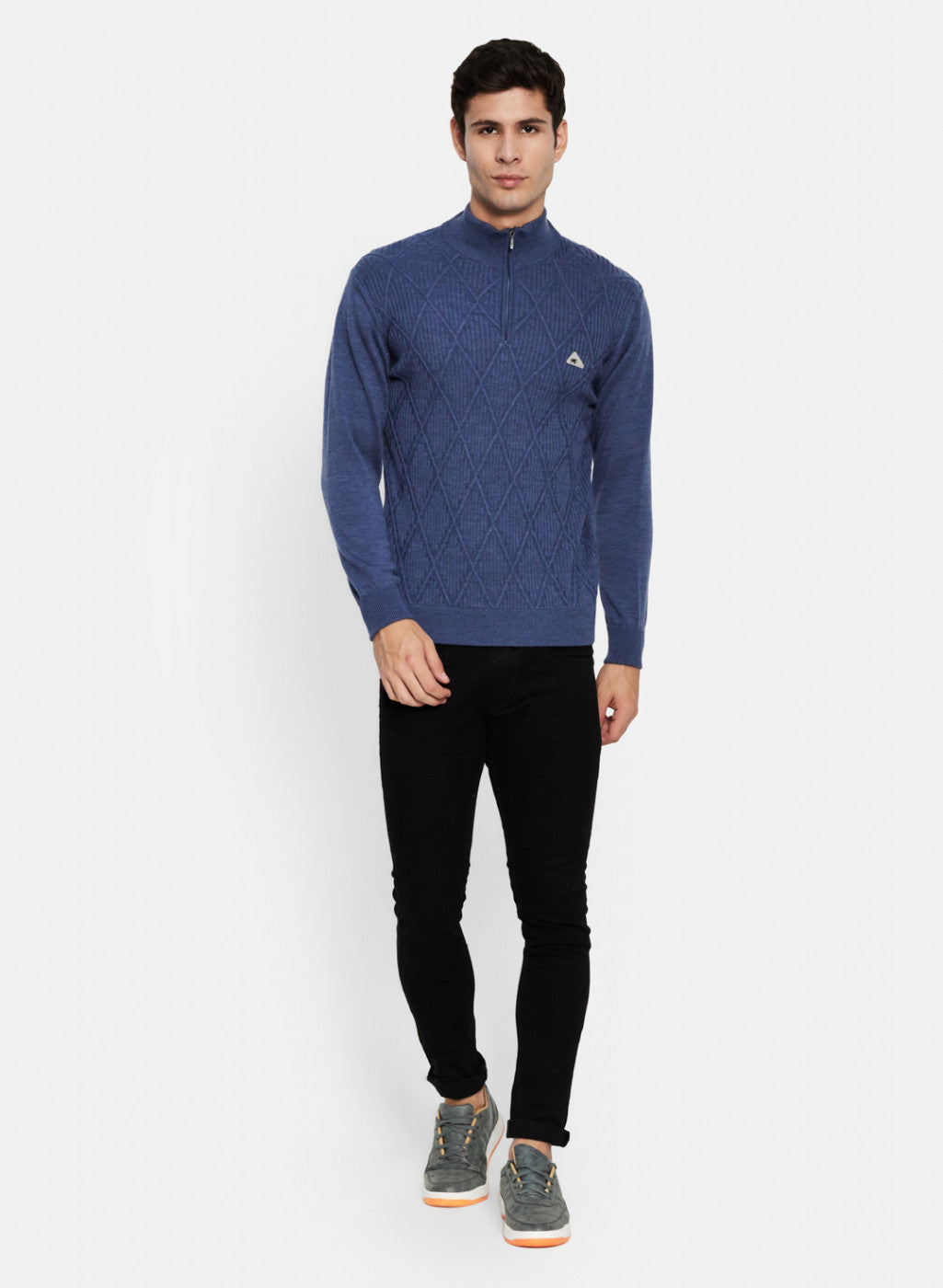 Men Blue Self Design Pullover