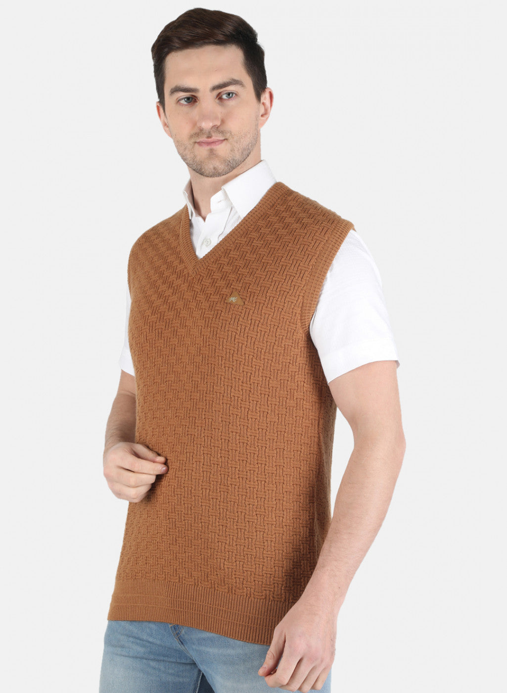 Men Brown Self Design Sweater