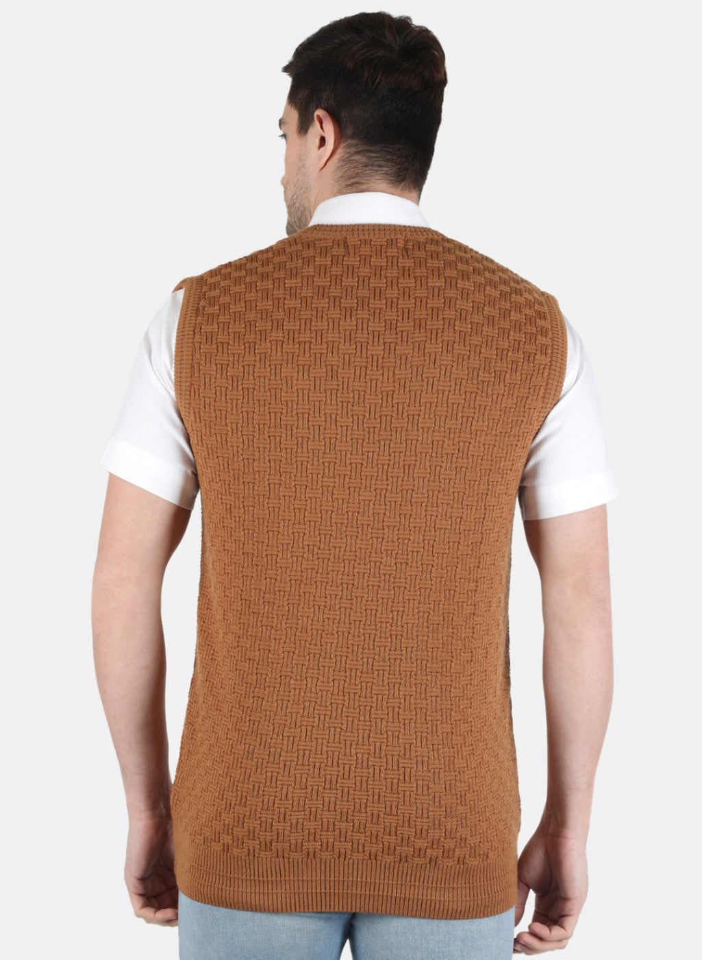 Men Brown Self Design Sweater