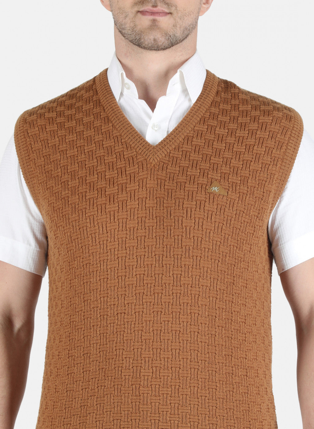 Men Brown Self Design Sweater