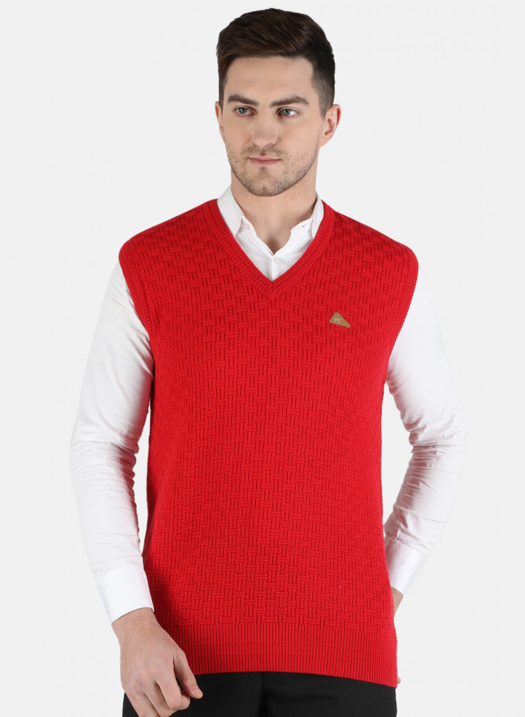 Men Red Self Design Sweater