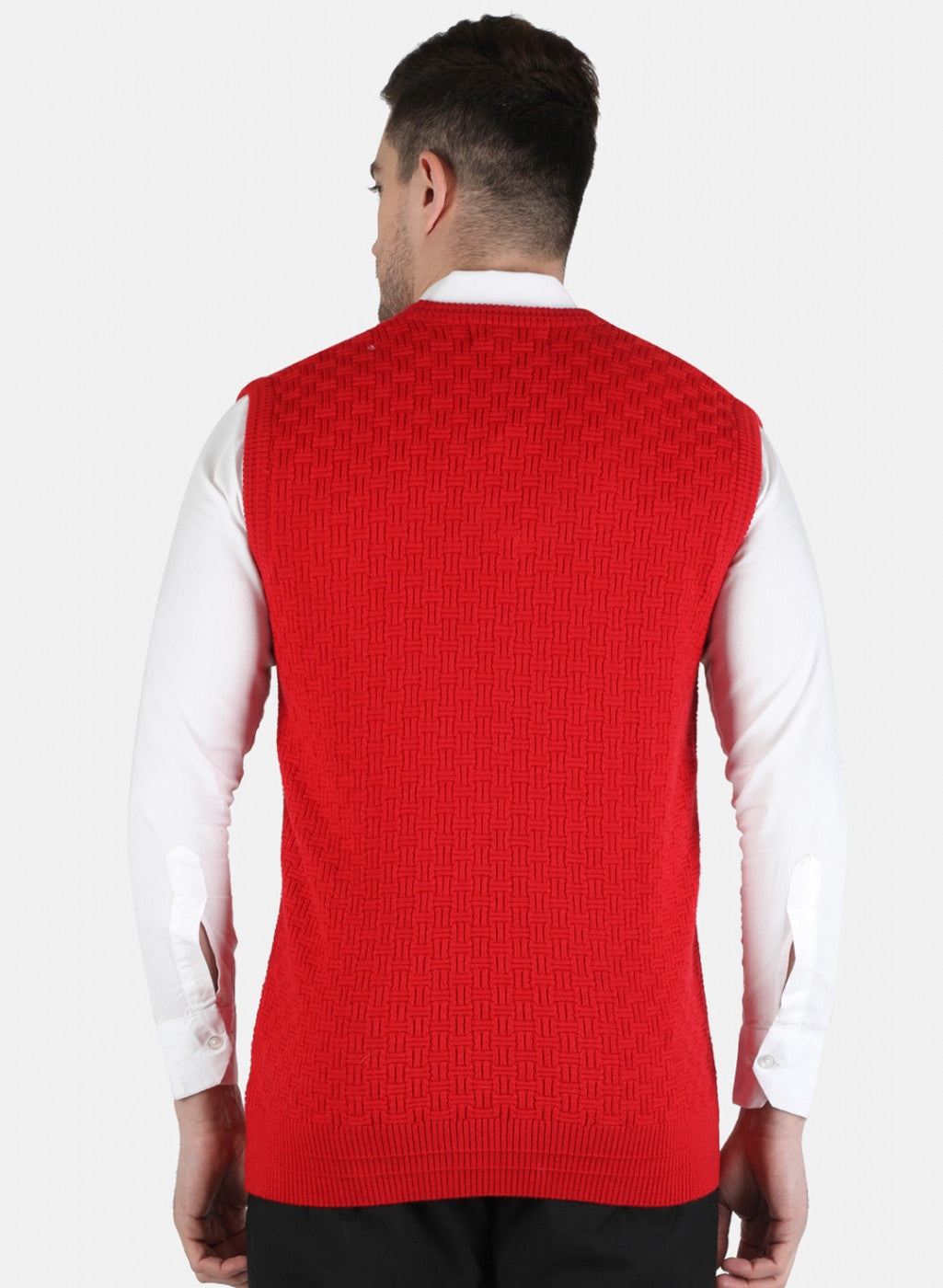 Men Red Self Design Sweater