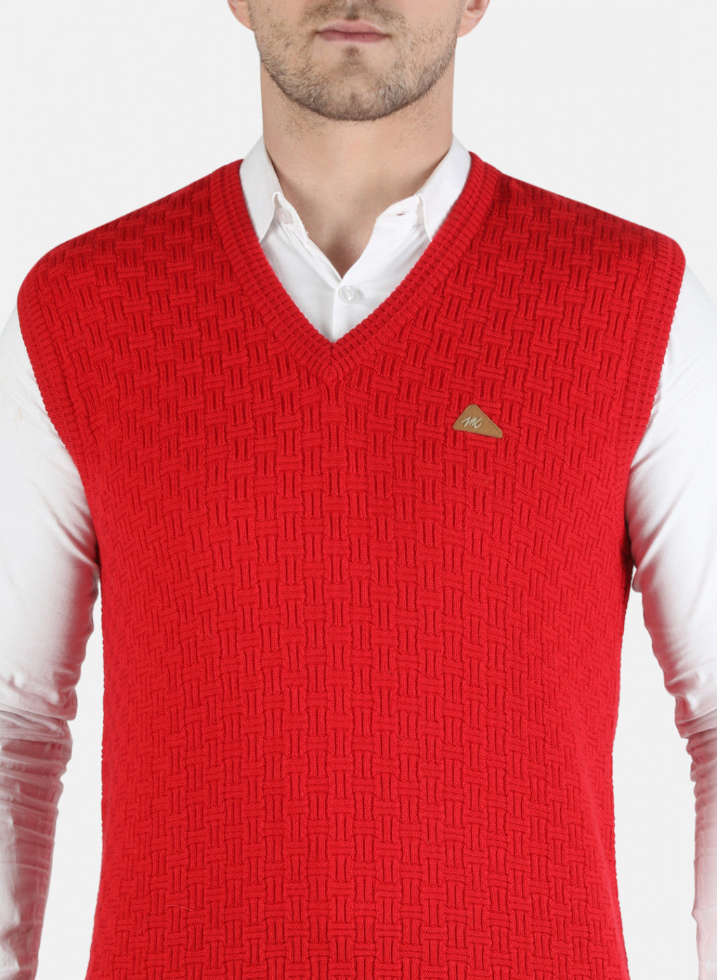 Men Red Self Design Sweater