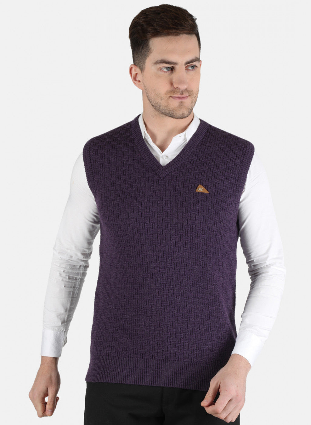 Men Purple Self Design Sweater