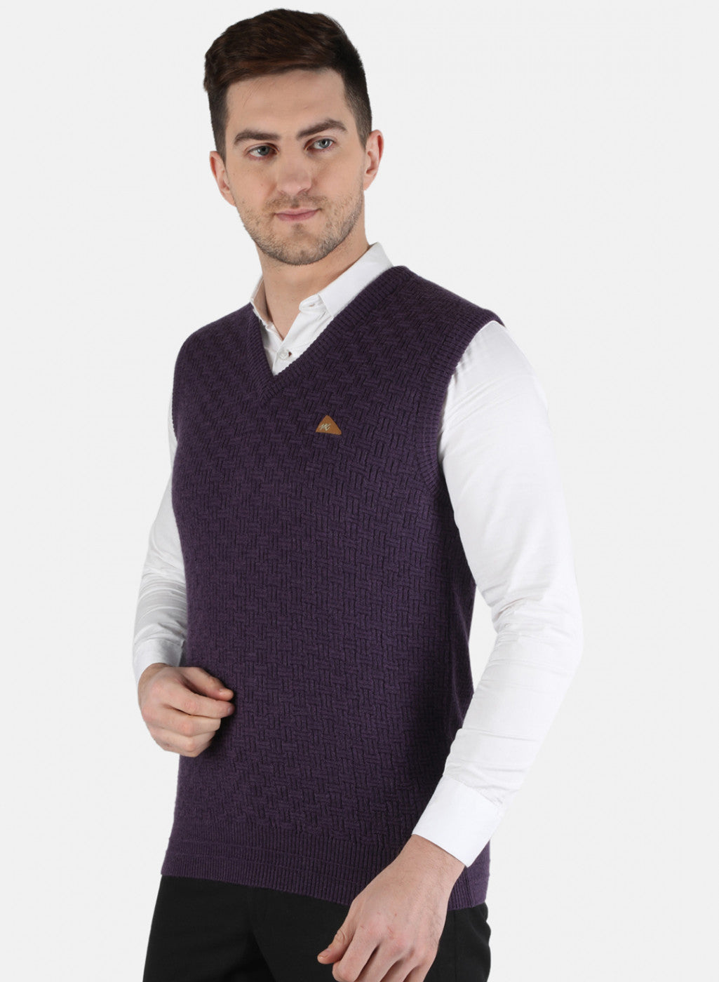 Men Purple Self Design Sweater