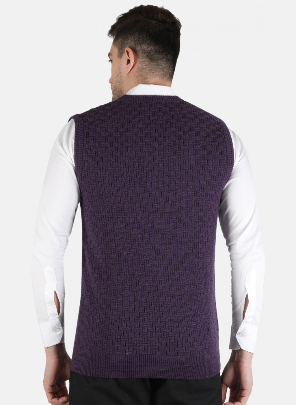 Men Purple Self Design Sweater