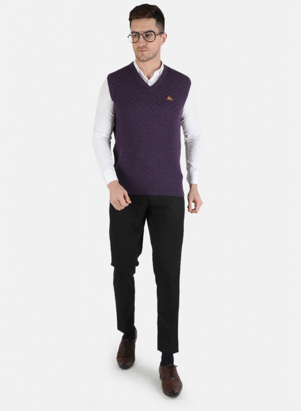 Men Purple Self Design Sweater