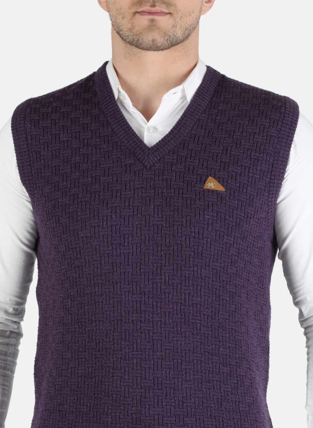 Men Purple Self Design Sweater