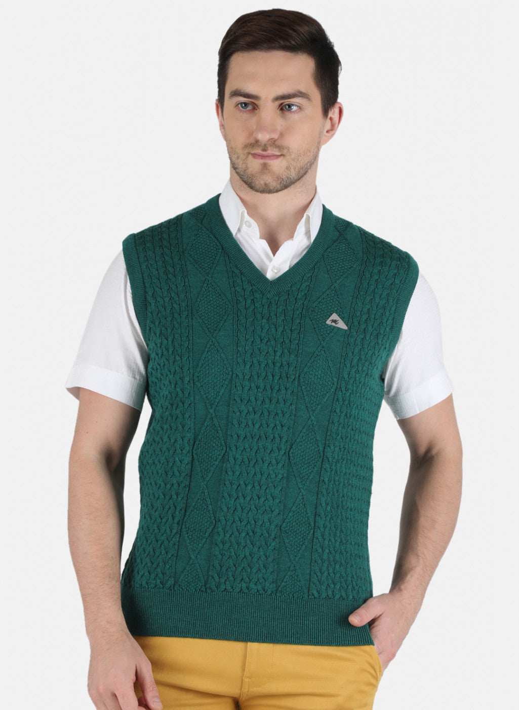 Men Green Self Design Sweater