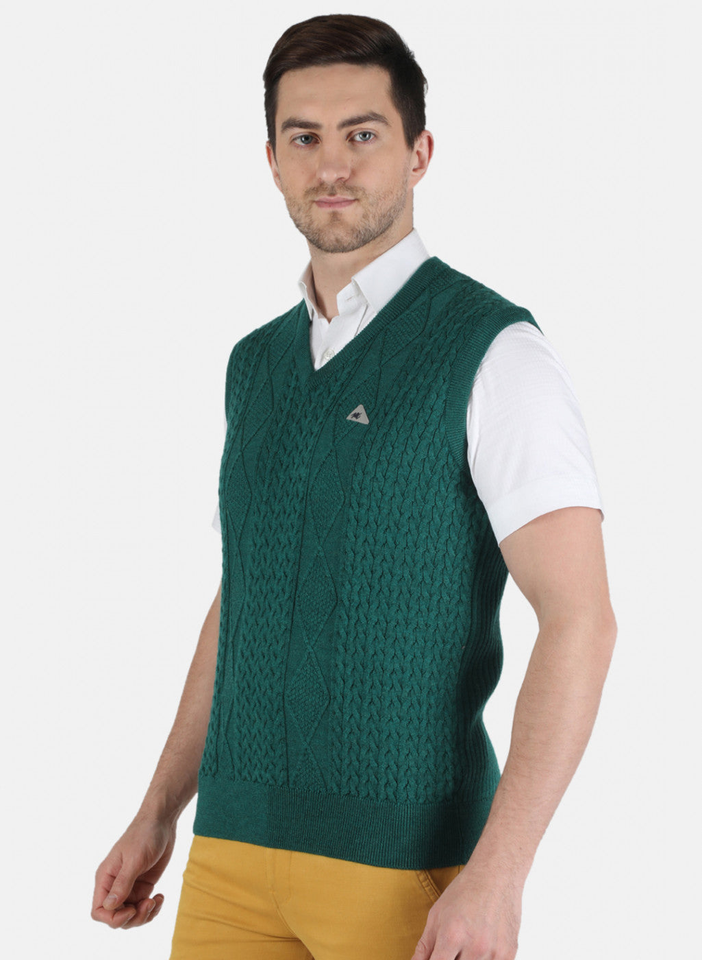 Men Green Self Design Sweater