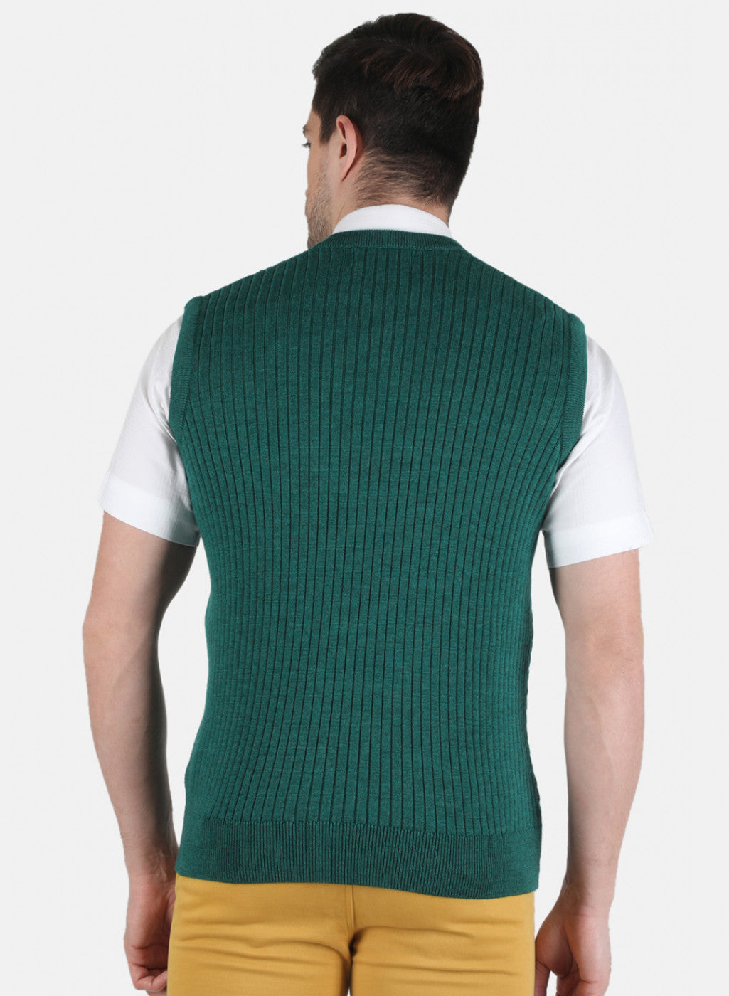 Men Green Self Design Sweater