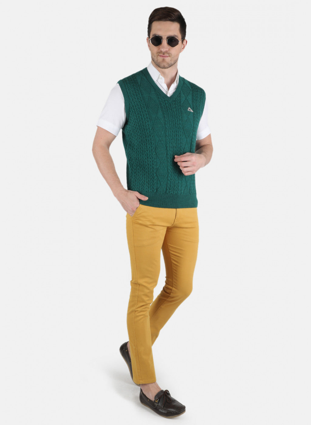 Men Green Self Design Sweater