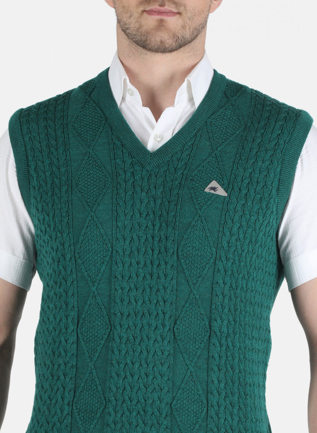 Men Green Self Design Sweater