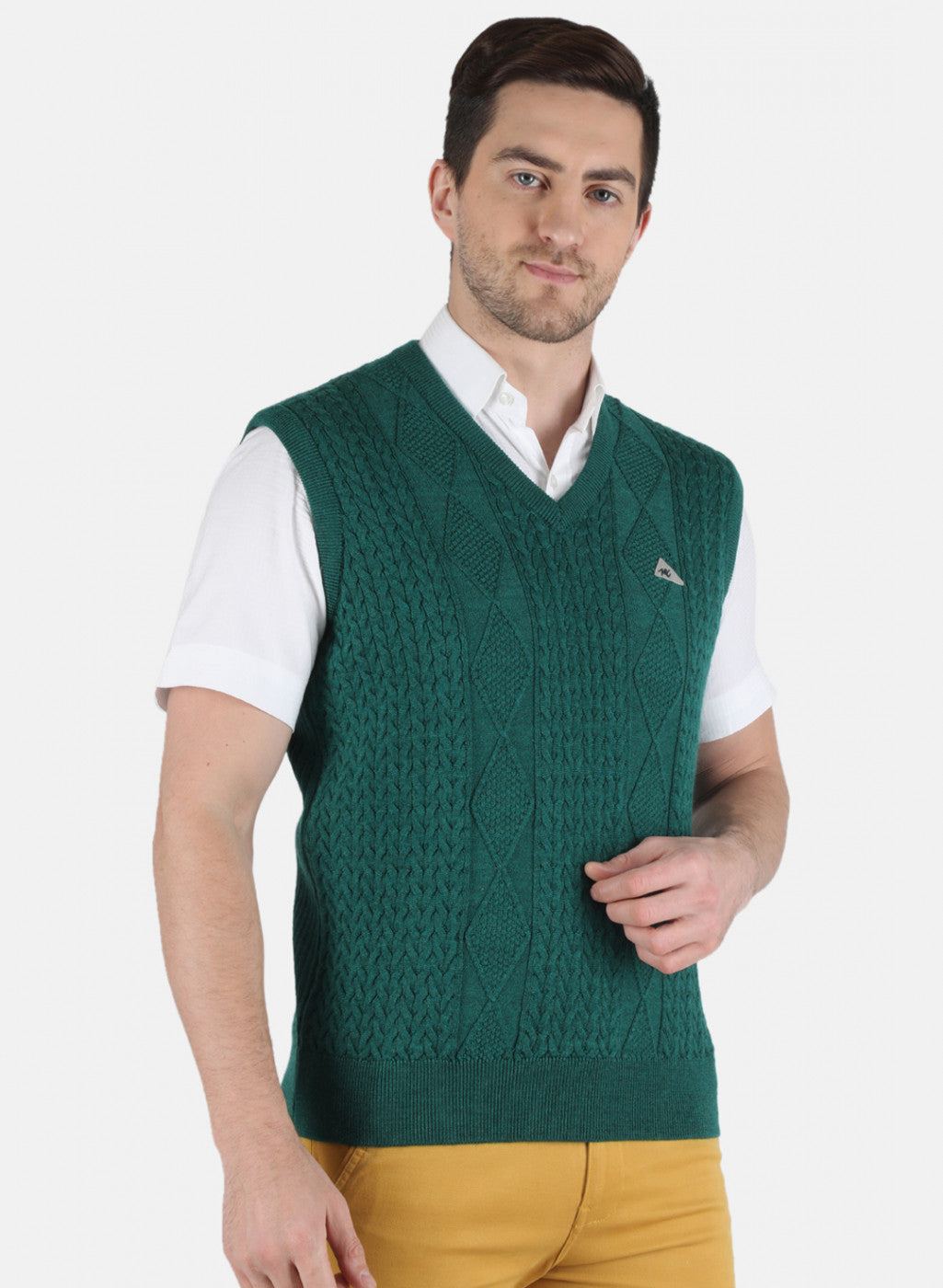 Men Green Self Design Sweater