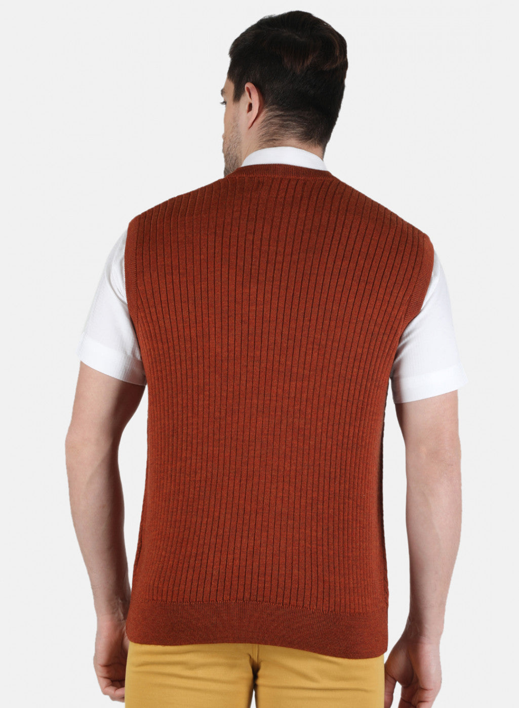 Men Orange Self Design Sweater