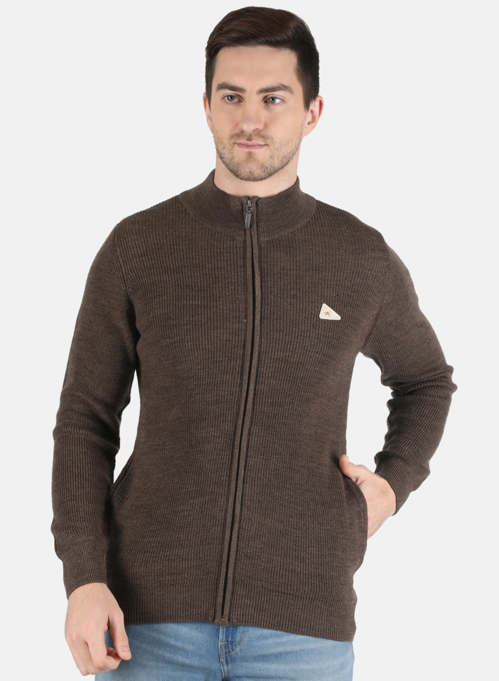 Men Brown Self Design Pullover