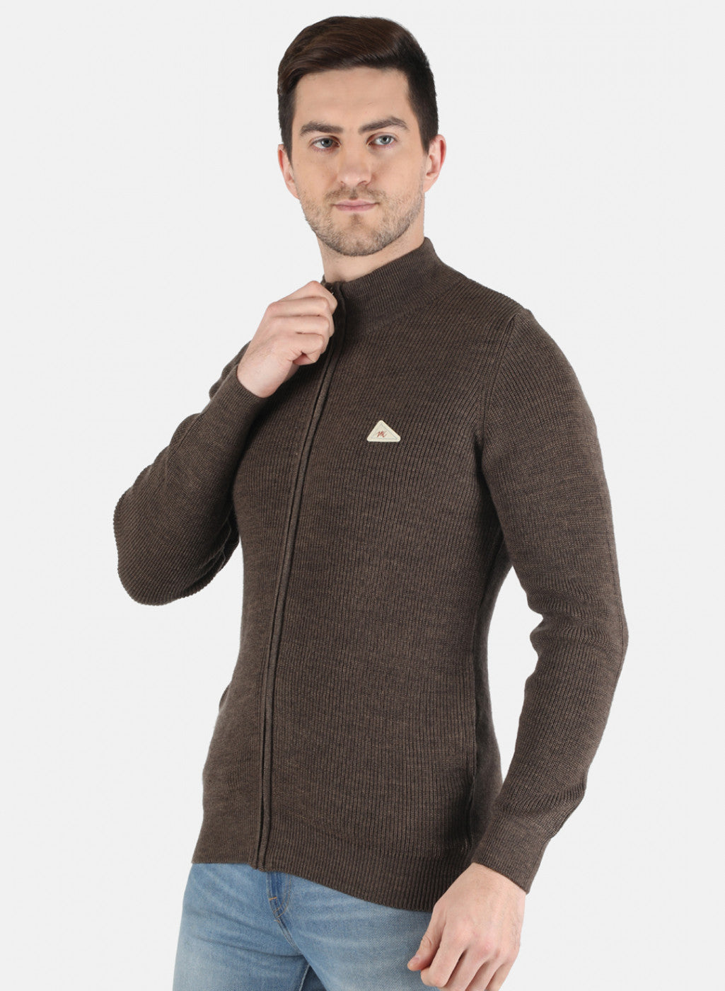 Men Brown Self Design Pullover