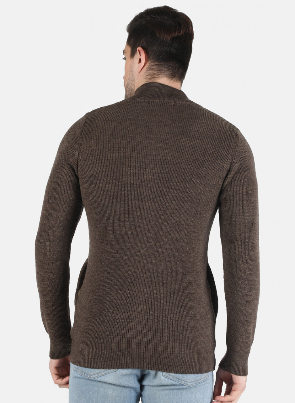 Men Brown Self Design Pullover