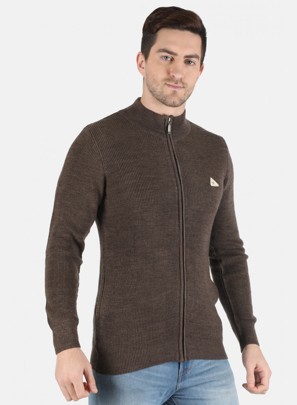 Men Brown Self Design Pullover