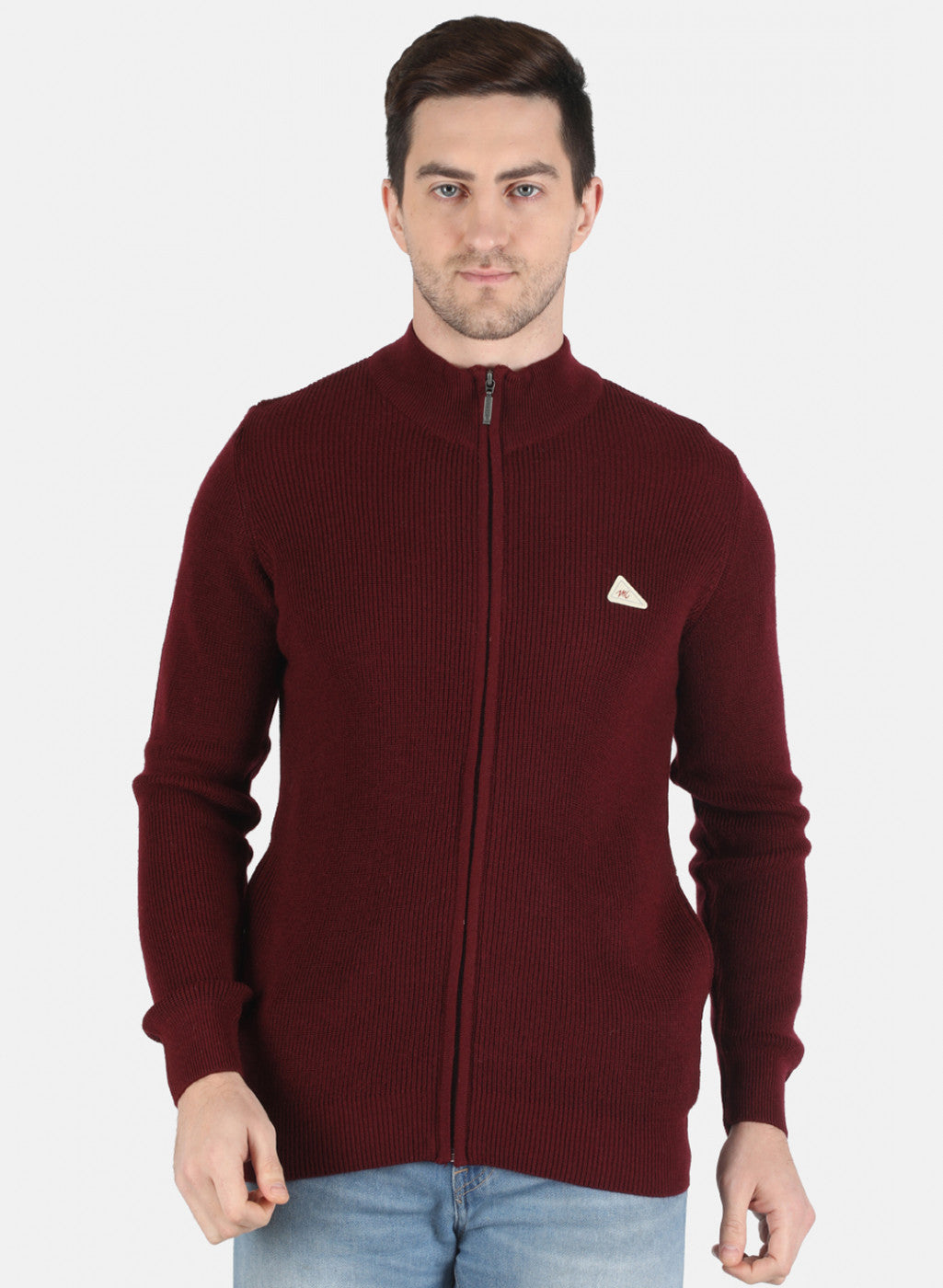 Men Maroon Self Design Pullover