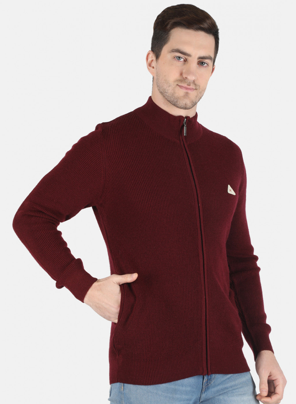 Men Maroon Self Design Pullover