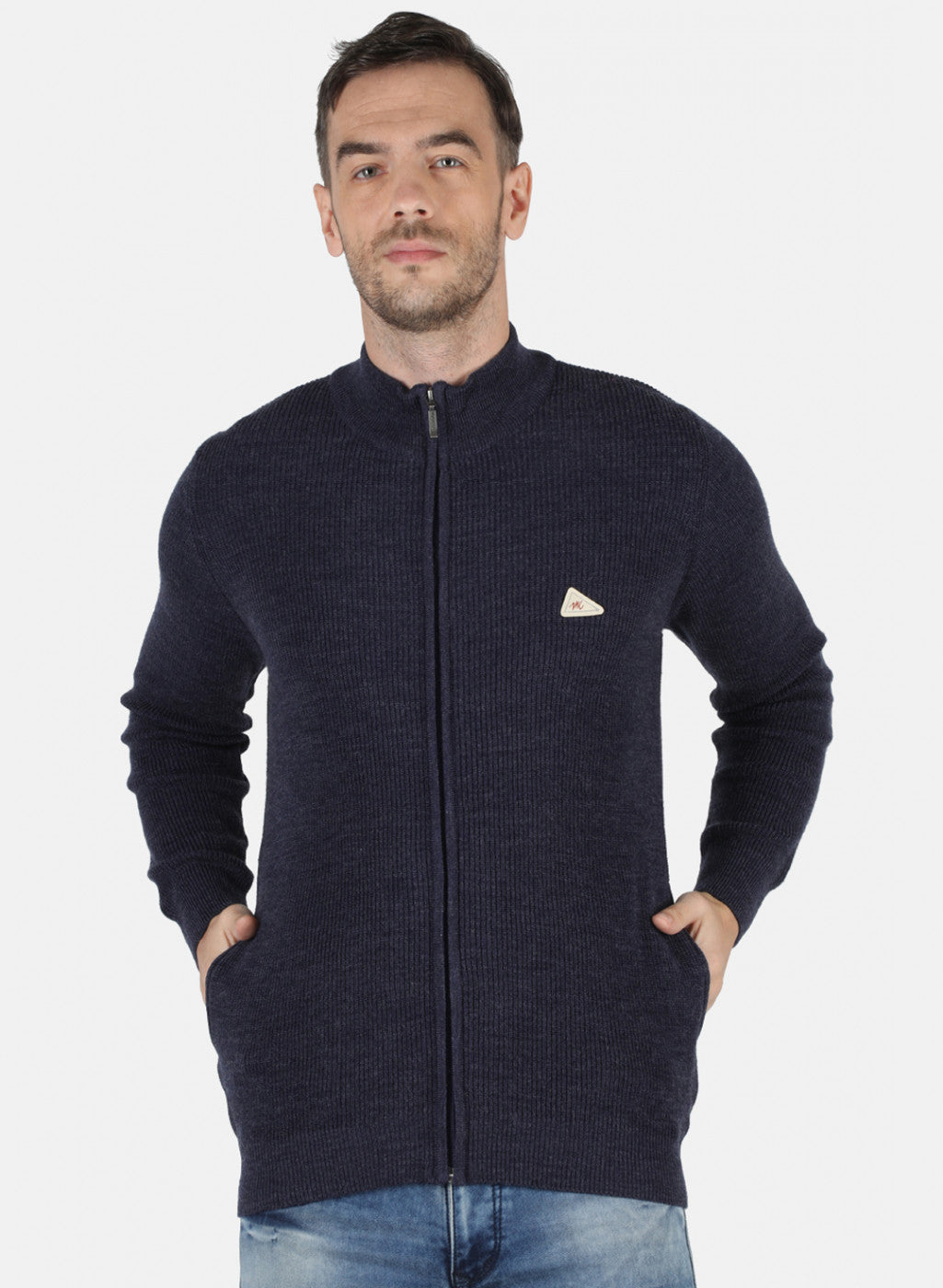 Men Blue Self Design Pullover