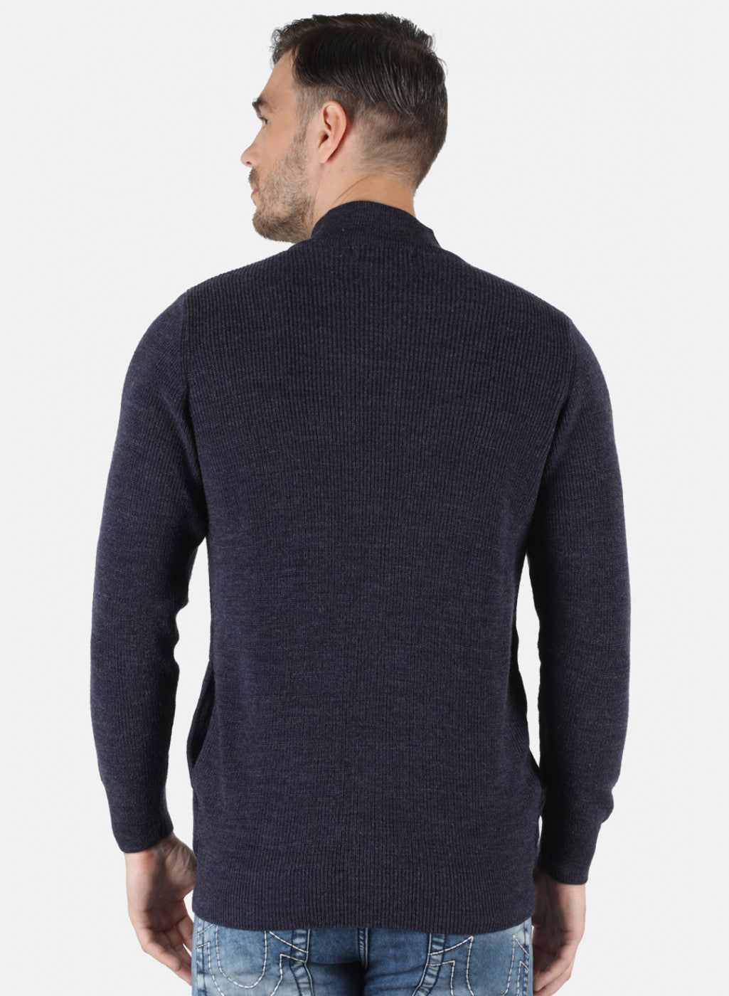 Men Blue Self Design Pullover