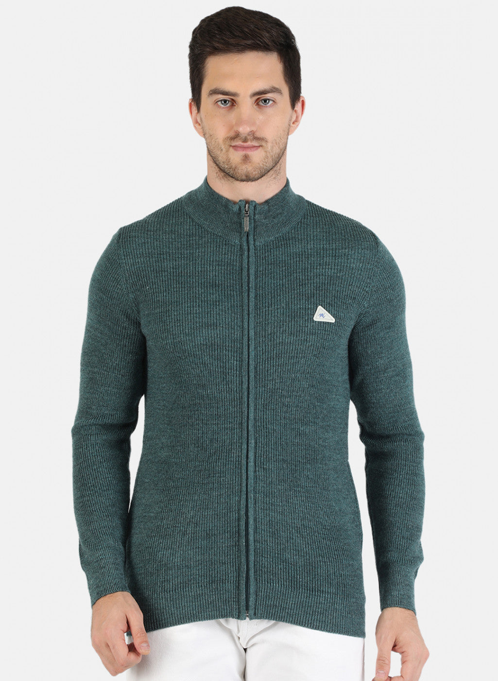 Men Green Self Design Pullover