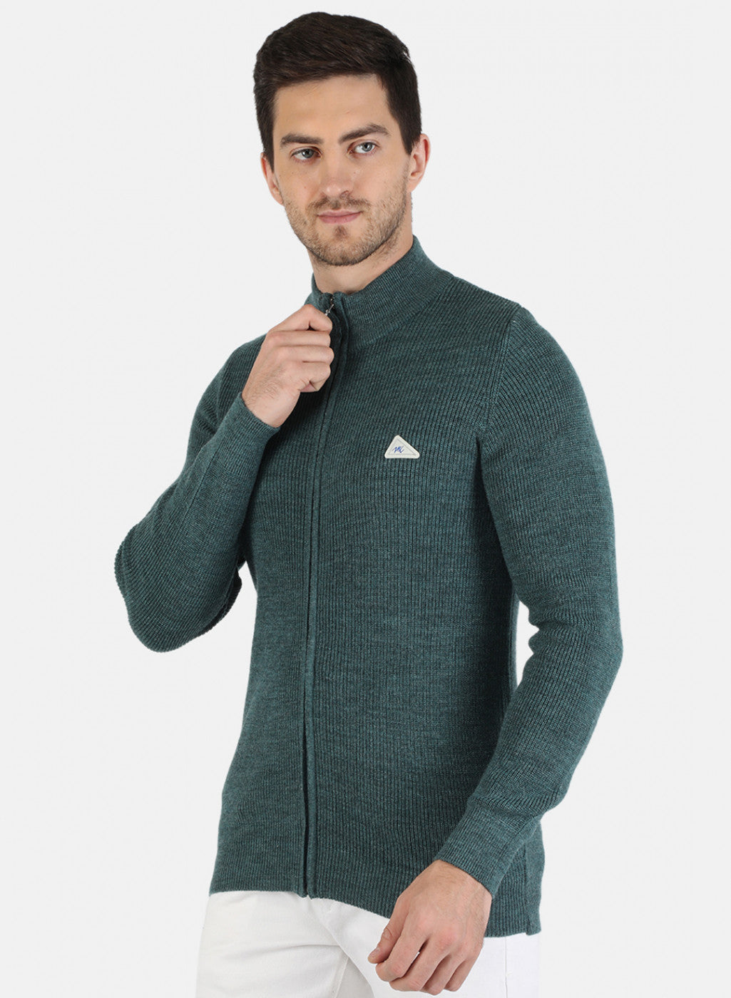 Men Green Self Design Pullover