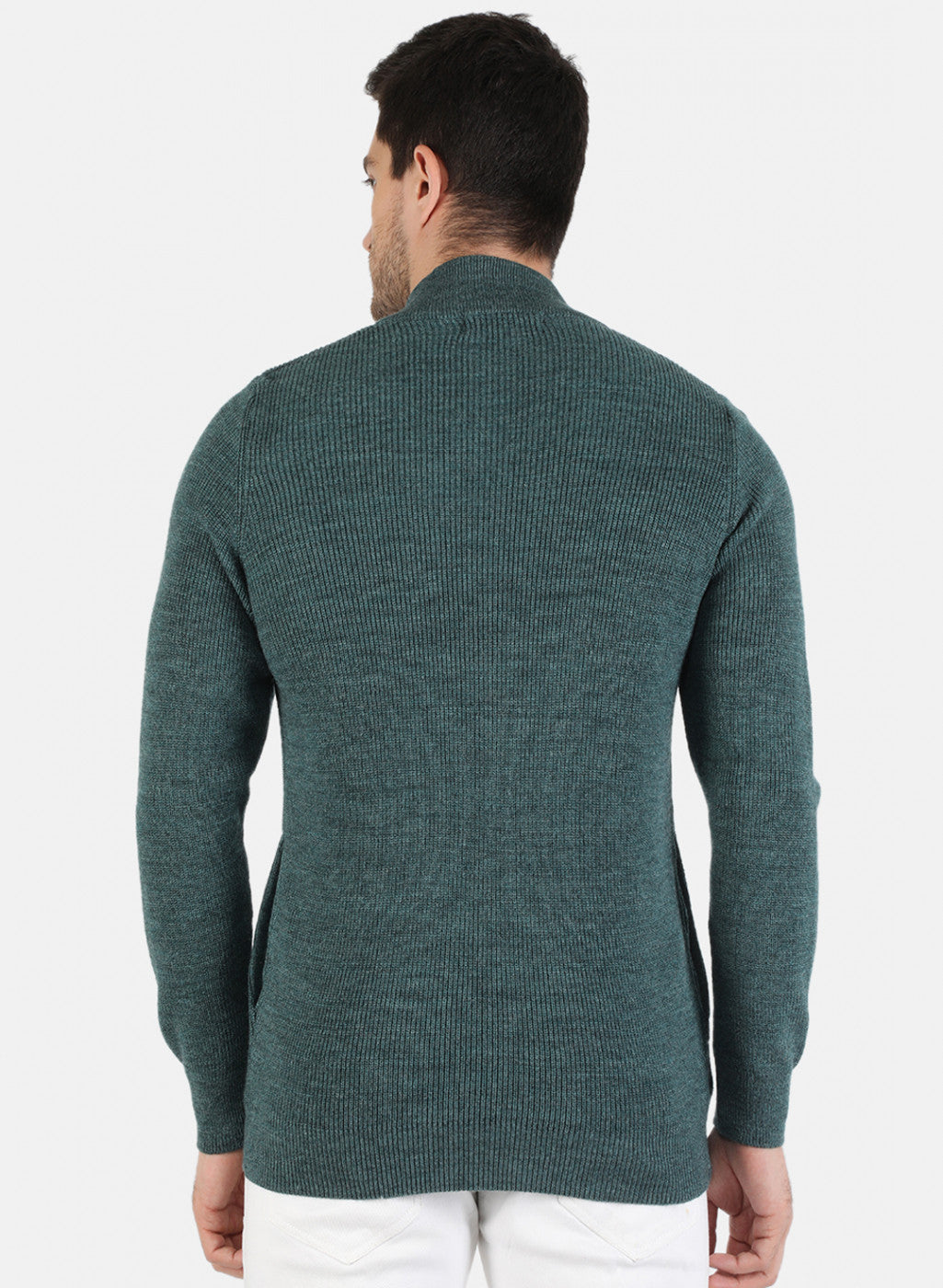 Men Green Self Design Pullover