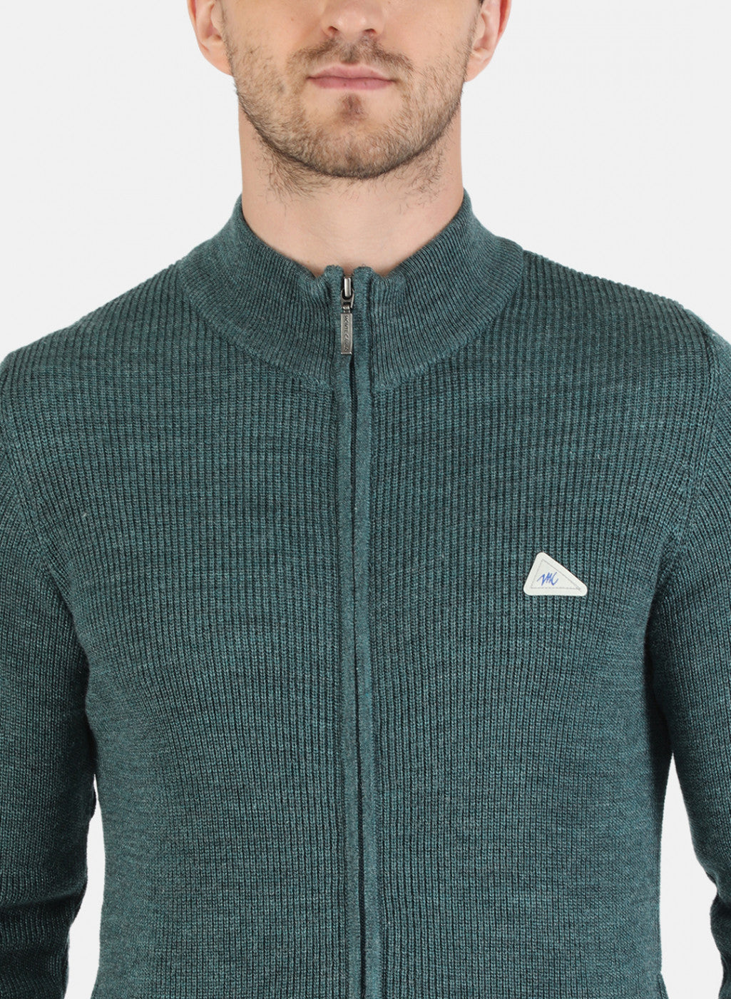 Men Green Self Design Pullover