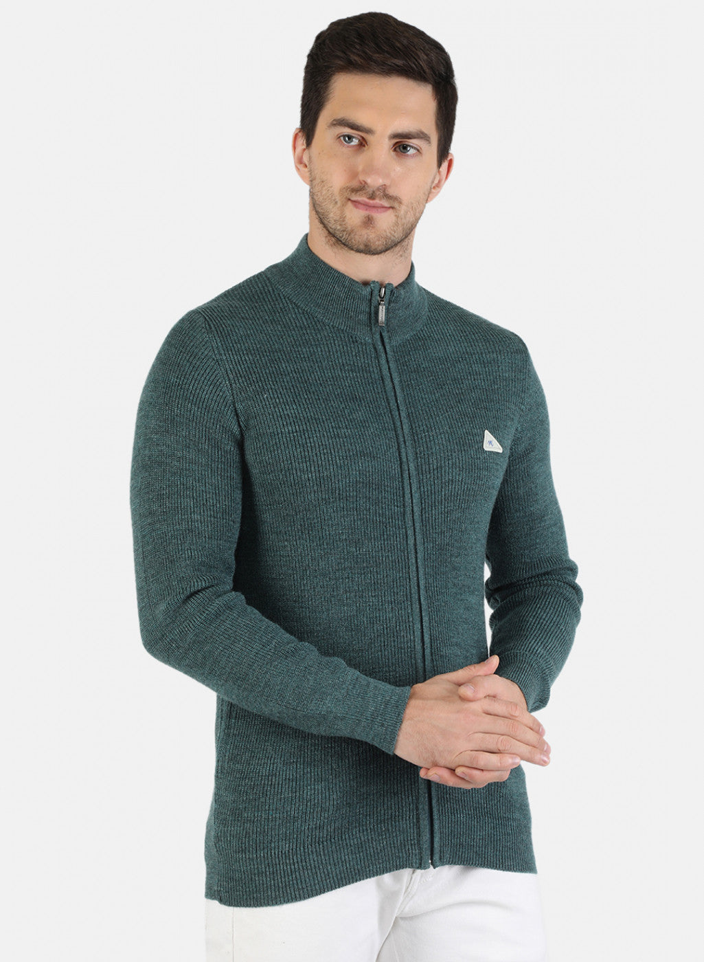 Men Green Self Design Pullover