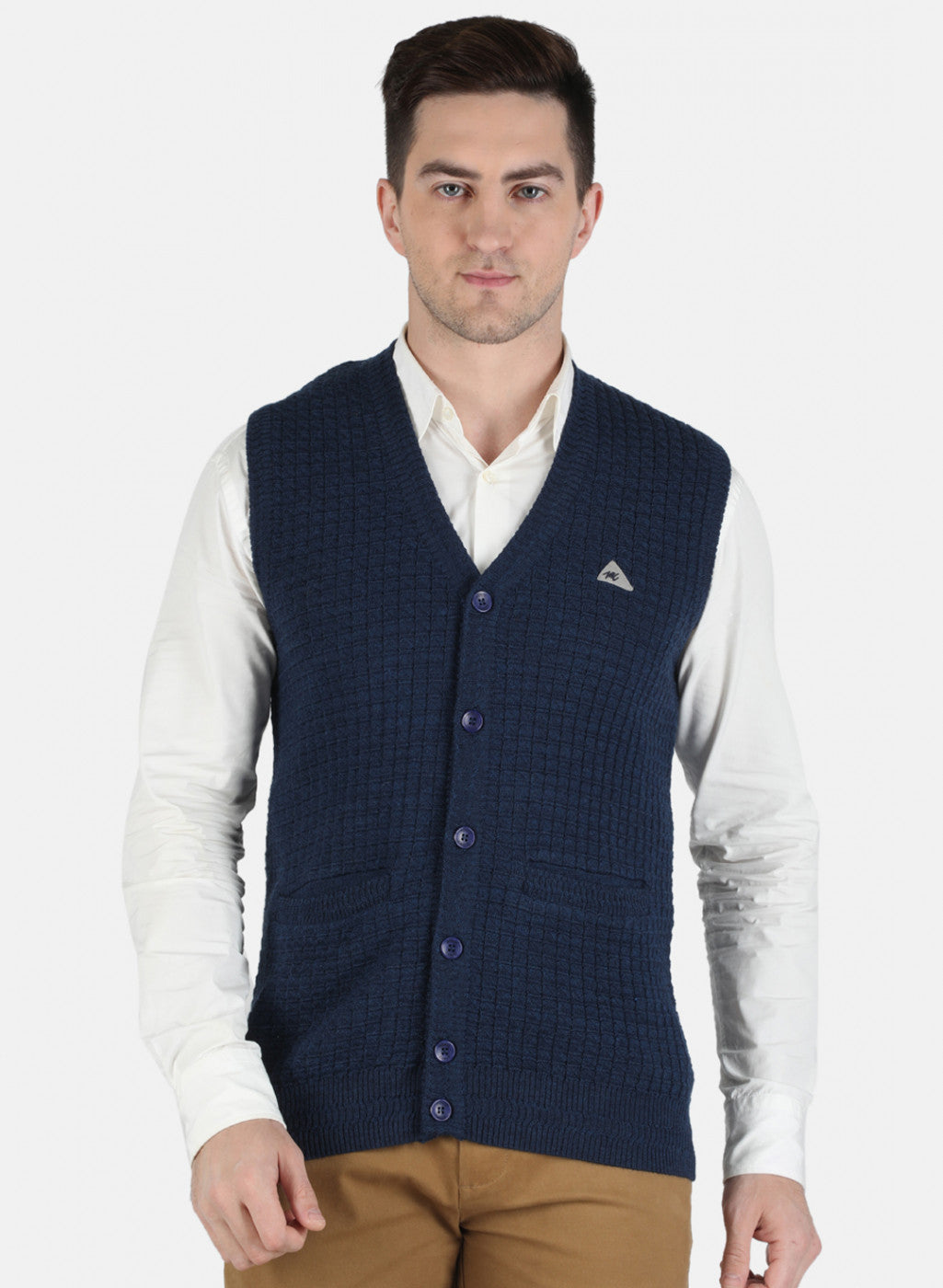 Men Blue Self Design Cardigan